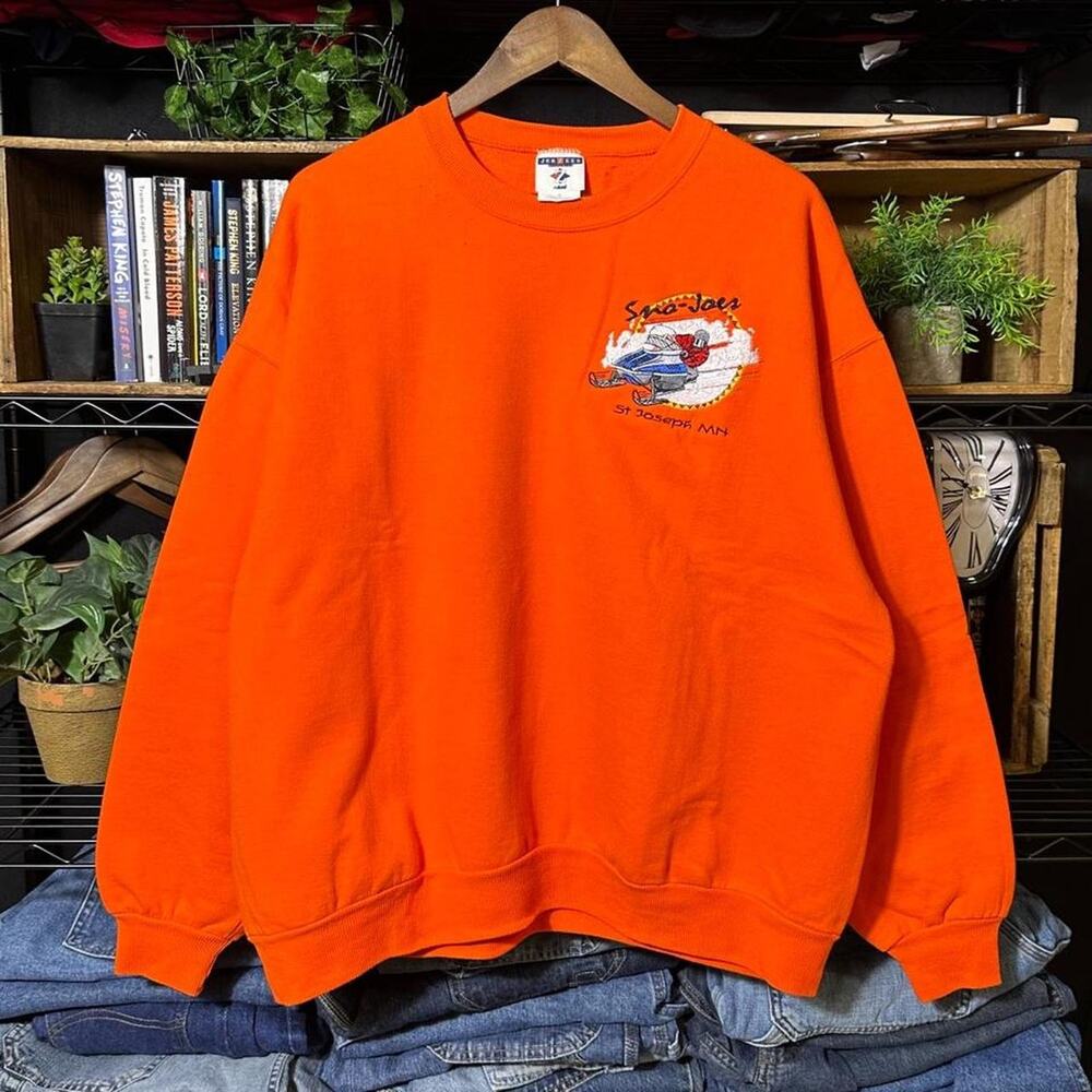 Vintage 90s Snowmobile Embroidered Orange Crewneck Mens XL Racing Sweatshirt